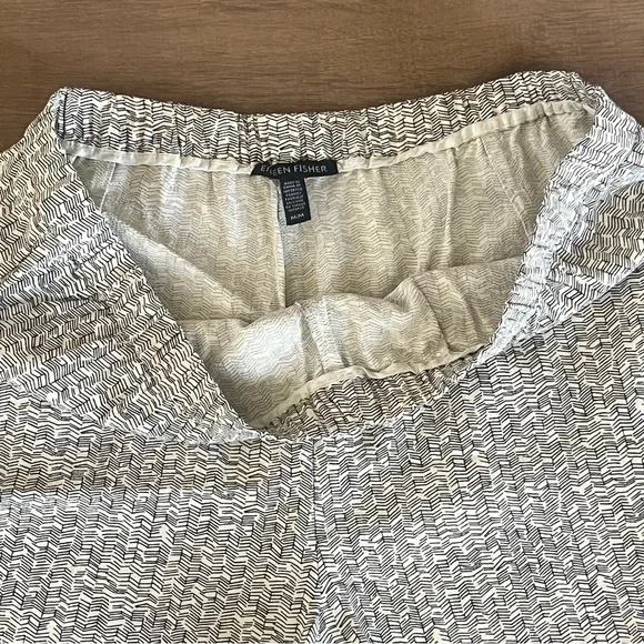 Eileen Fisher Wide Leg Crop Pants Women M Broken Chevron Tencel Ivory Black $238 - Picture 5 of 8